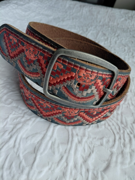 Lucky Brand Accessories - Lucky Brand Women's Embroidered Leather Belt Red, Orange & Gray Sz Small
